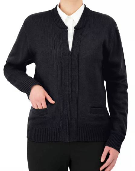 Cardigan nữ màu đen khóa kéo.
